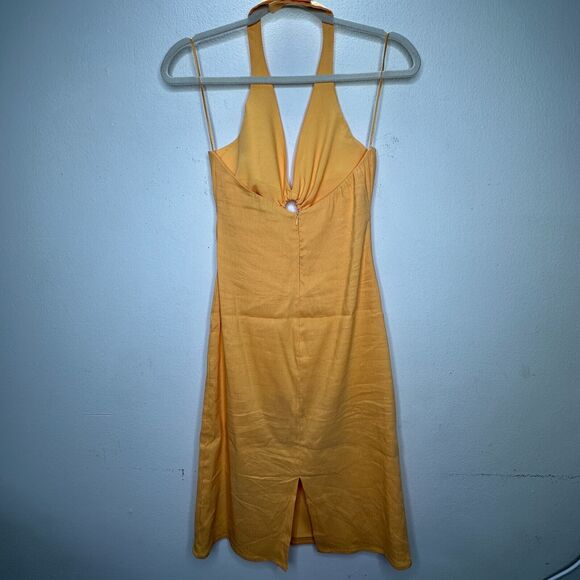 Zara Mustard Yellow Halter V-Neck Sun Dress O-Ring Cutout Front Open Back Small - Picture 7 of 15